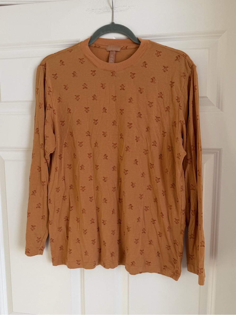Skims Boyfriend Long Sleeve T Shirt Caramel Gingerbread Print Small